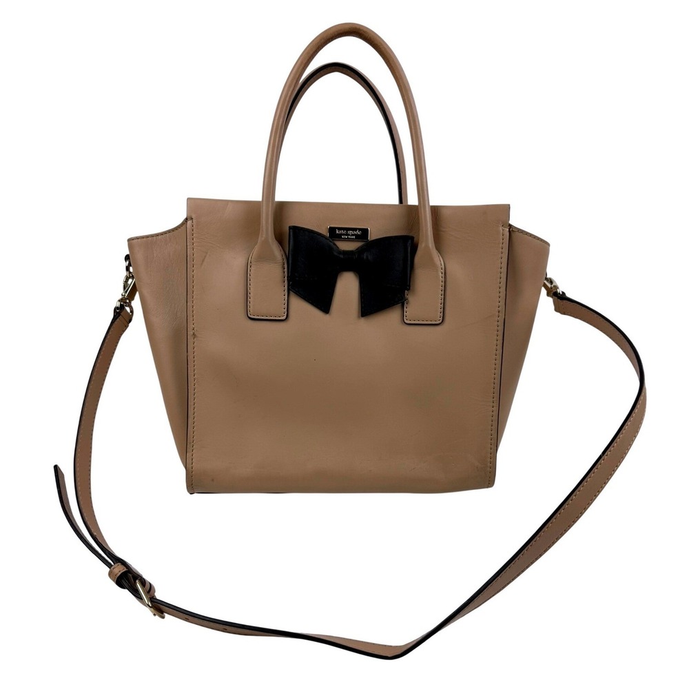 kate spade tan satchel with black bow